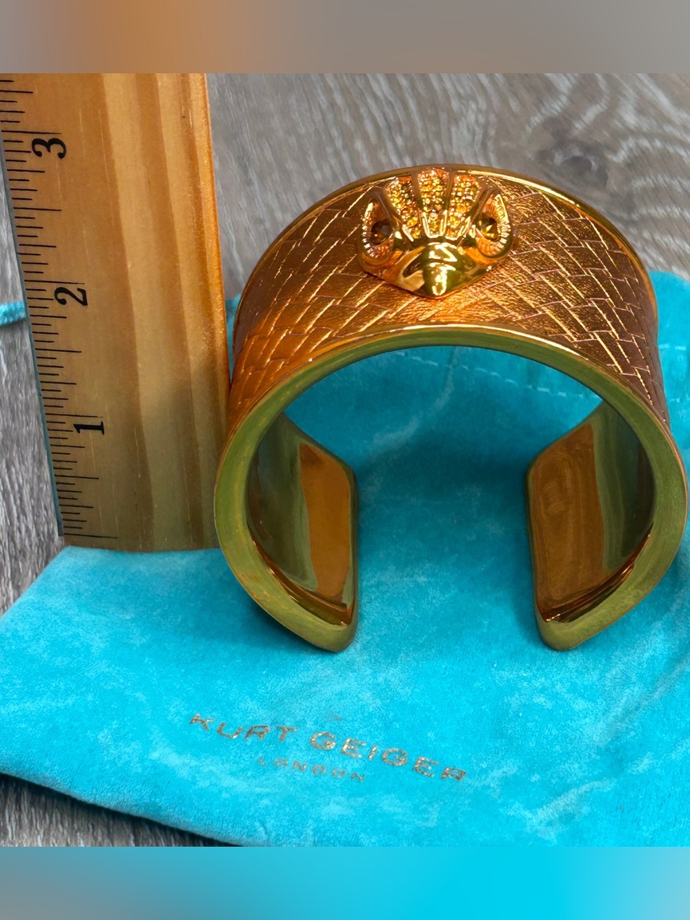 Kurt Geiger EAGLE XL Statement Cuff — Gold Textured Designer Bracelet - Picture 7 of 9